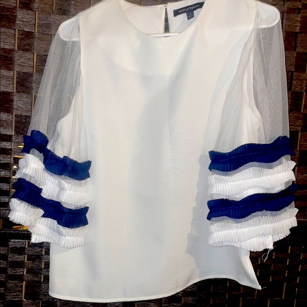 Elegant White and Blue Women's Top